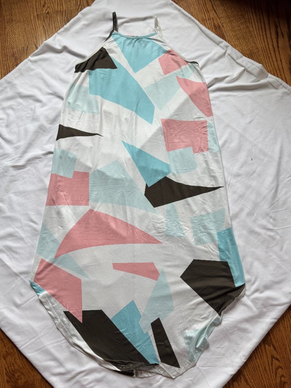 CNFIO Pastel Geometric Print Dress Size L